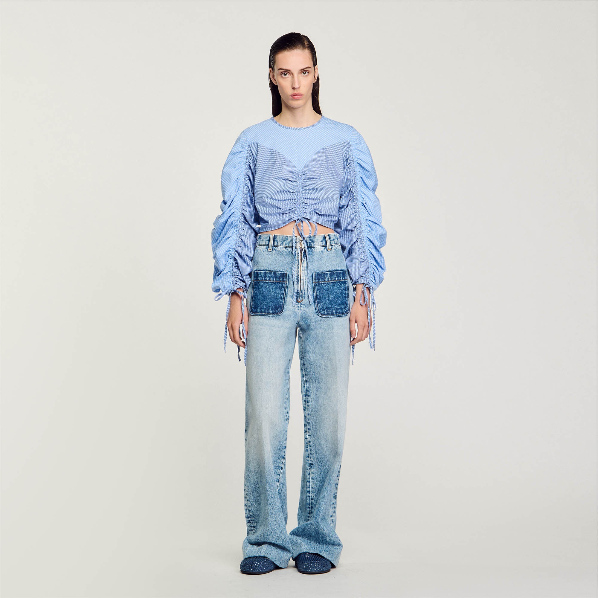 PATTERNED TOP WITH DRAWSTRINGS - 3