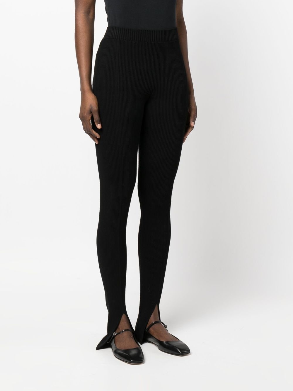 front-slit ribbed leggings - 3