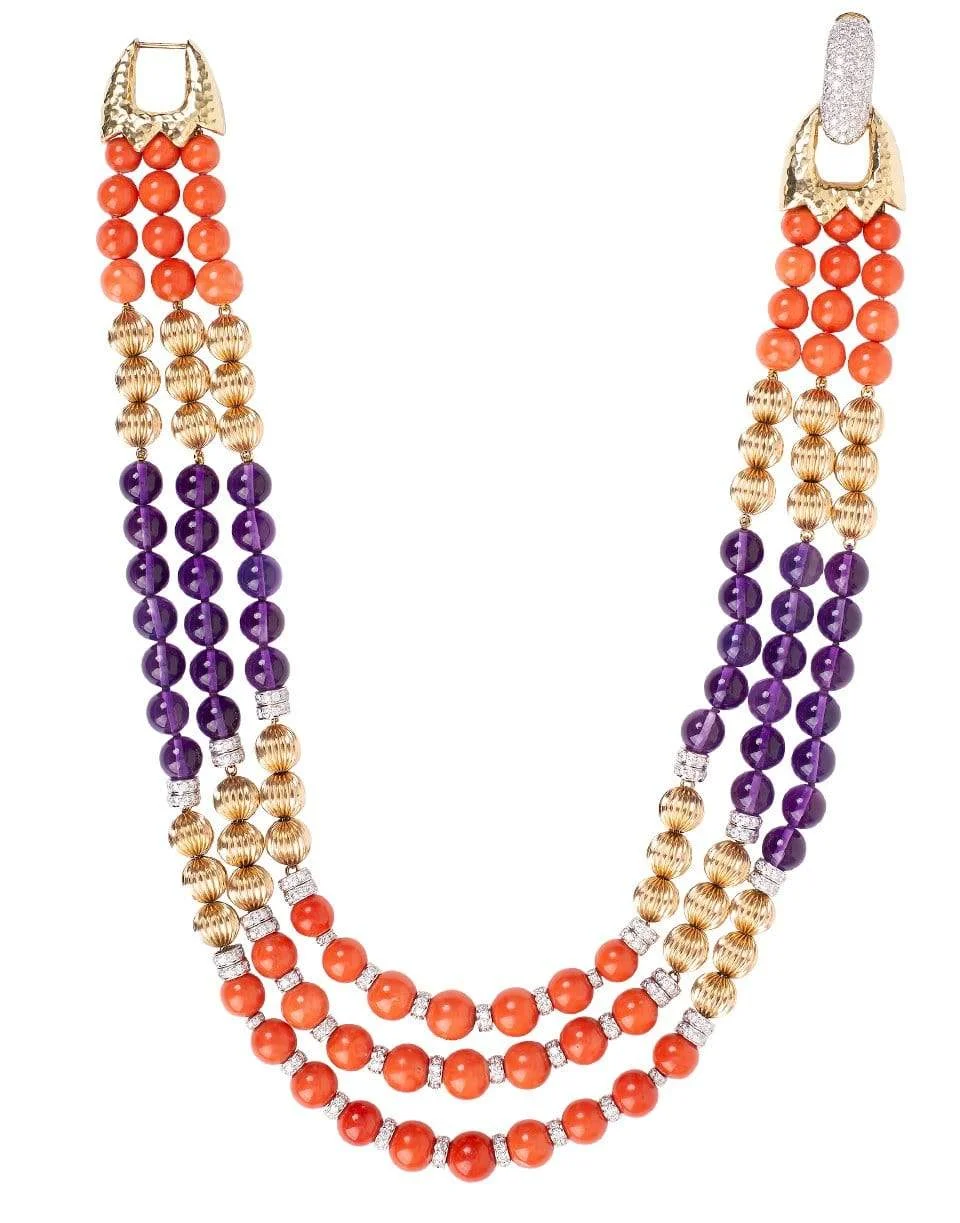 Coral and Amethyst Bead Necklace - 1
