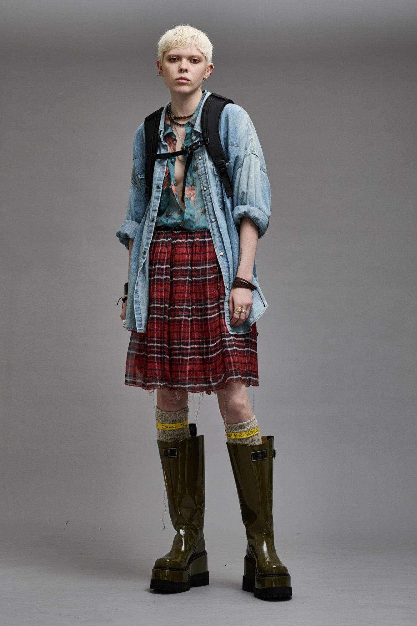DOUBLE LAYER KILT SKIRT - RED PLAID - 3