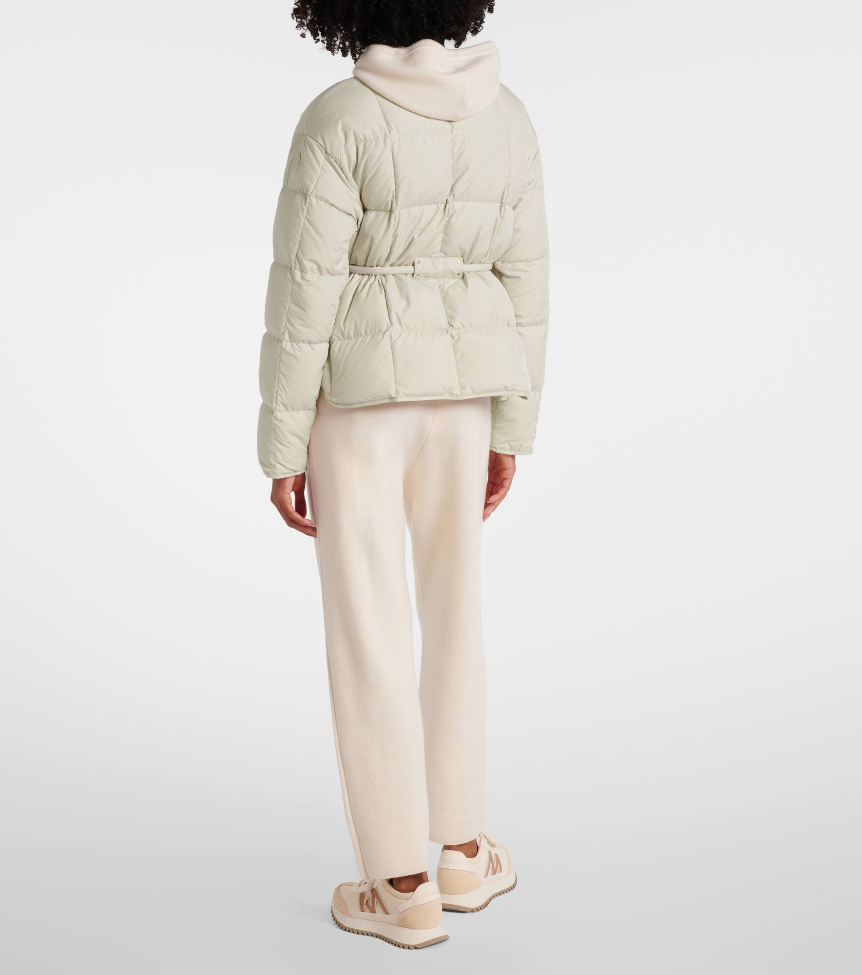 Belted leather-trimmed down jacket - 3