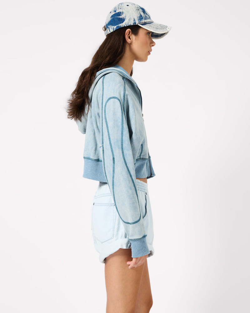 Cropped Fleece Zip Hoody - Washed Blue 9