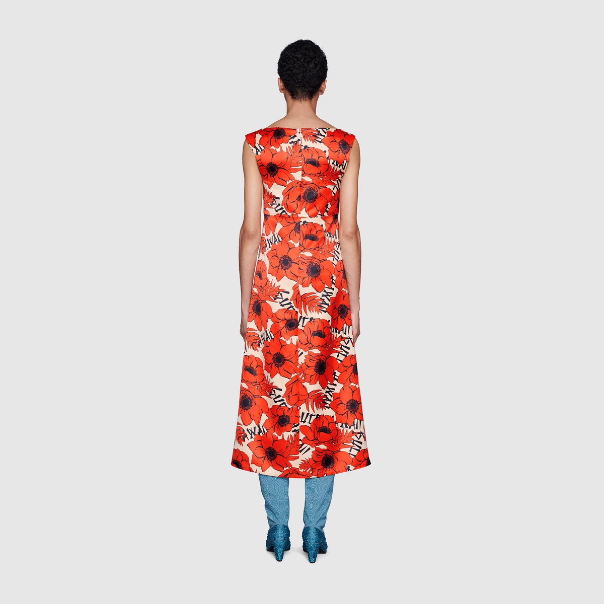 Poppies print silk sleeveless dress - 4