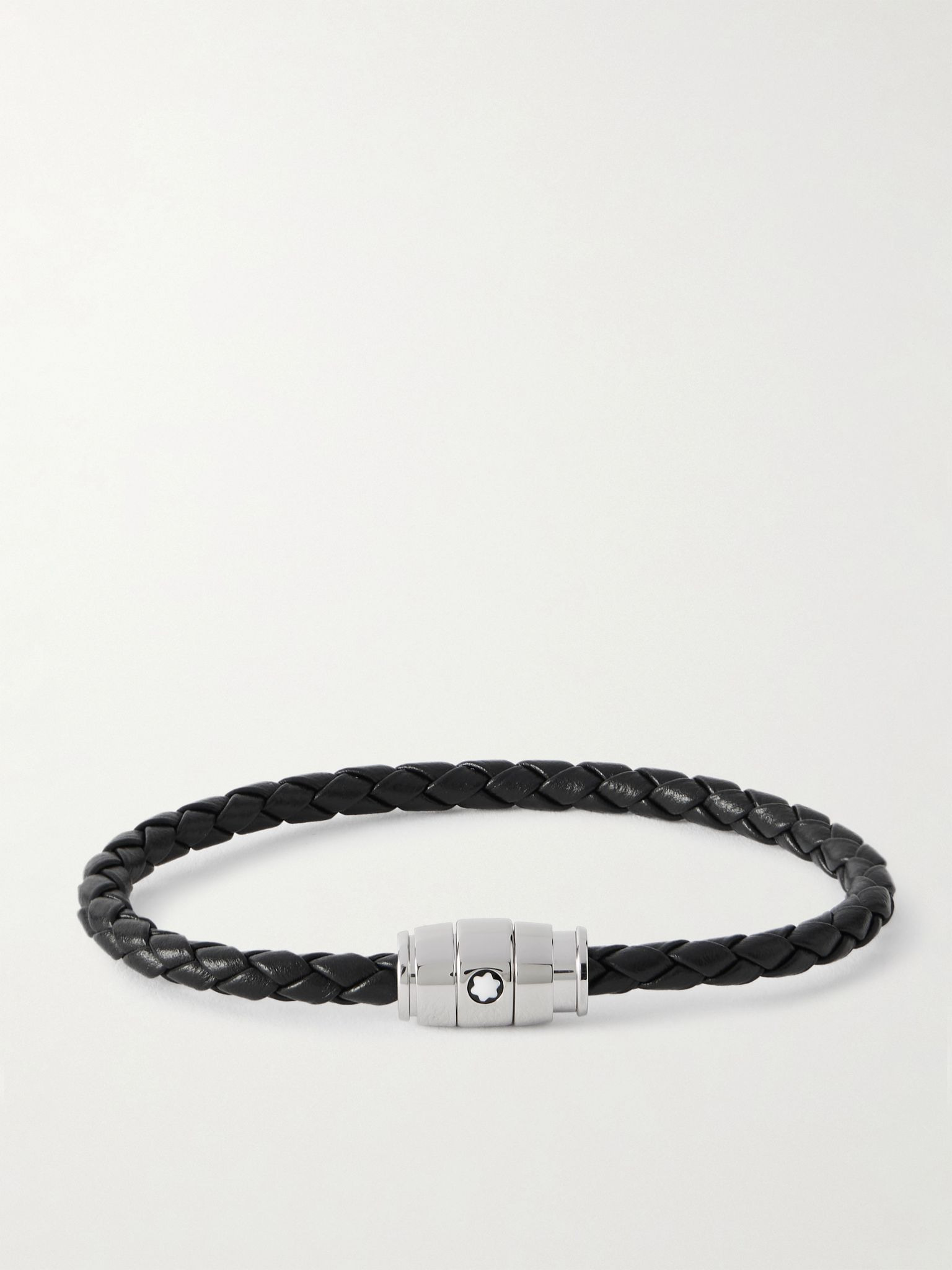 Meisterstück 3-Ring Stainless Steel and Woven Leather Bracelet Black - 1