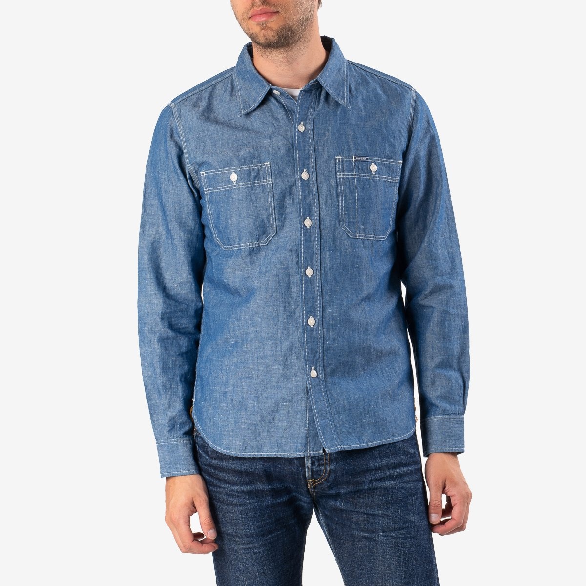 IHSH-222-IND 5oz Selvedge Cotton Linen Chambray Work Shirt - Indigo - 2