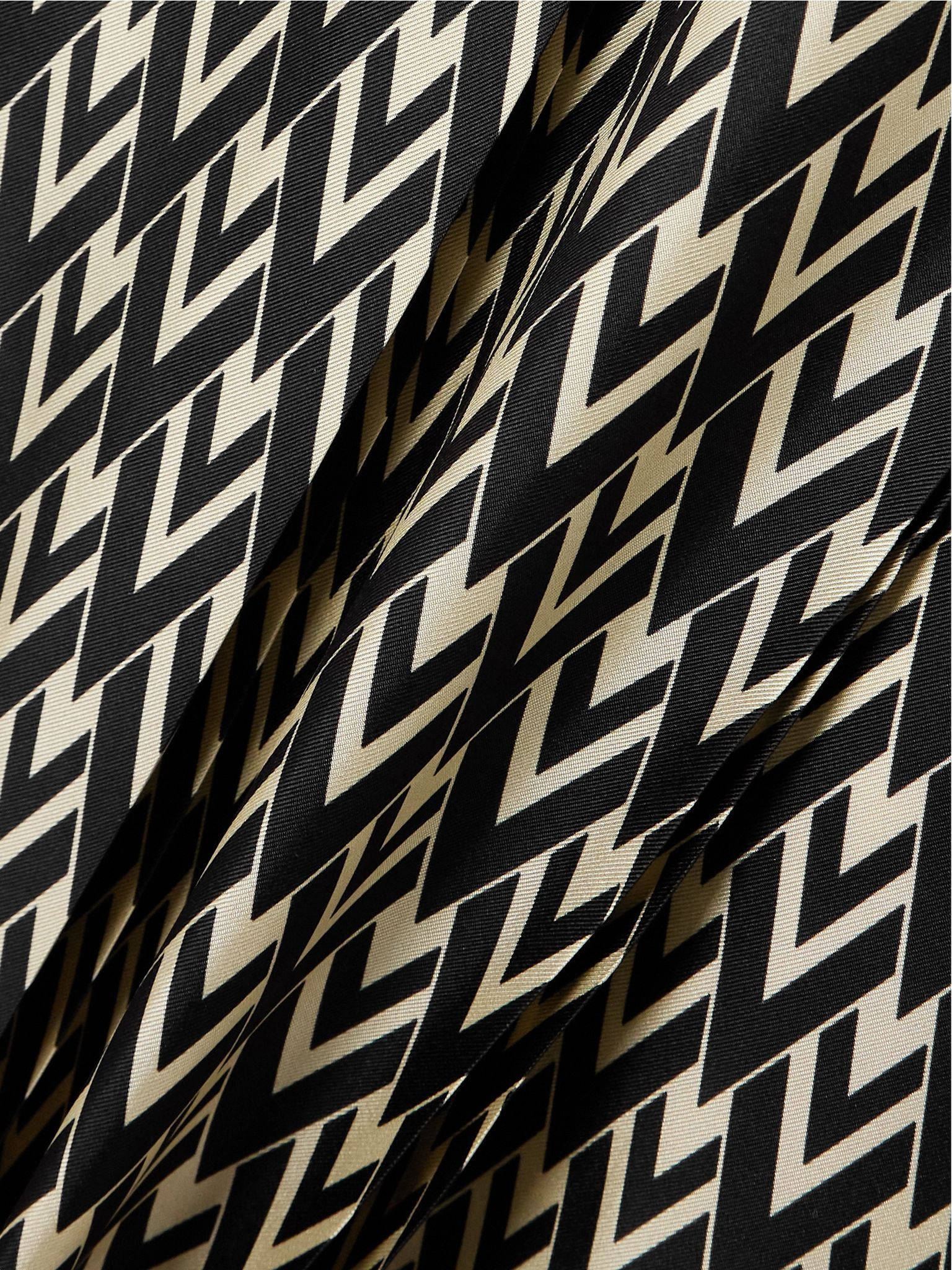 Belted pleated printed silk-twill midi skirt Black - 4
