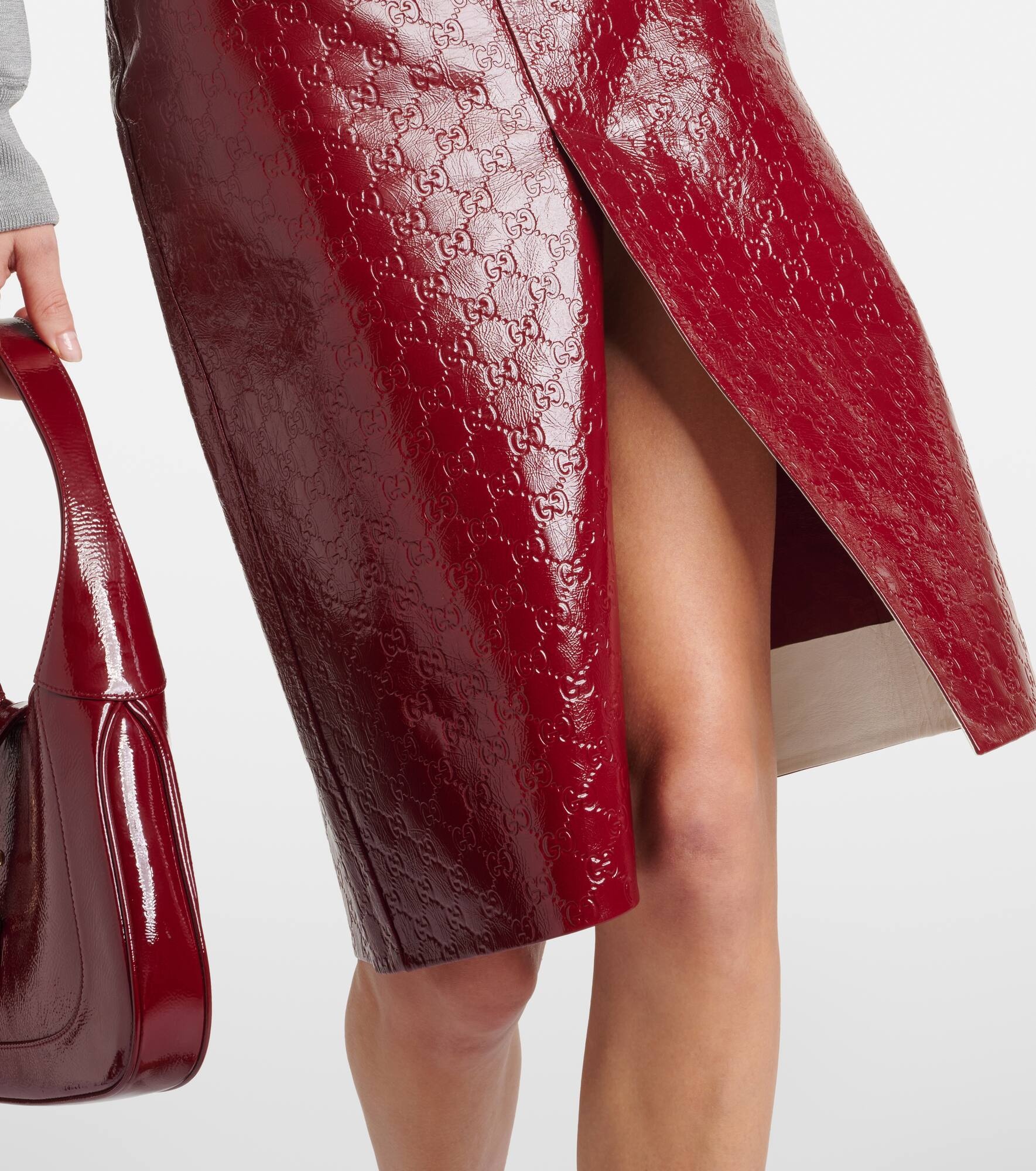 GG embossed leather midi skirt - 5
