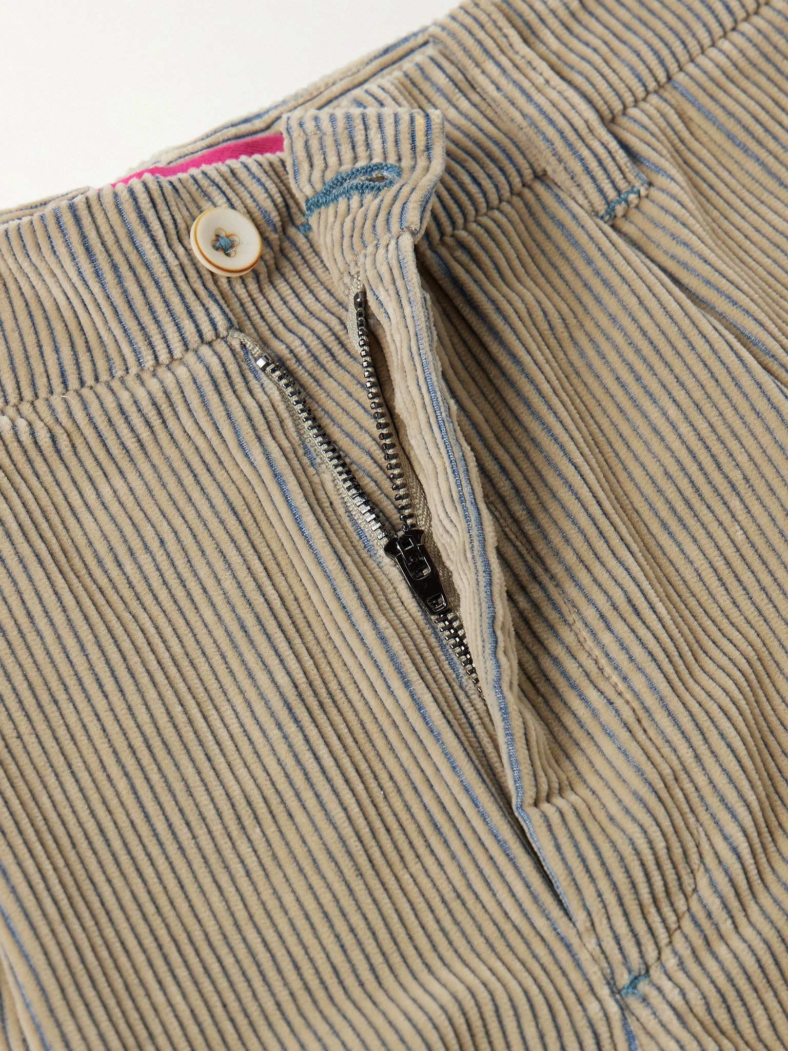 Straight-Leg Pleated Cotton-Corduroy Trousers Beige - 6