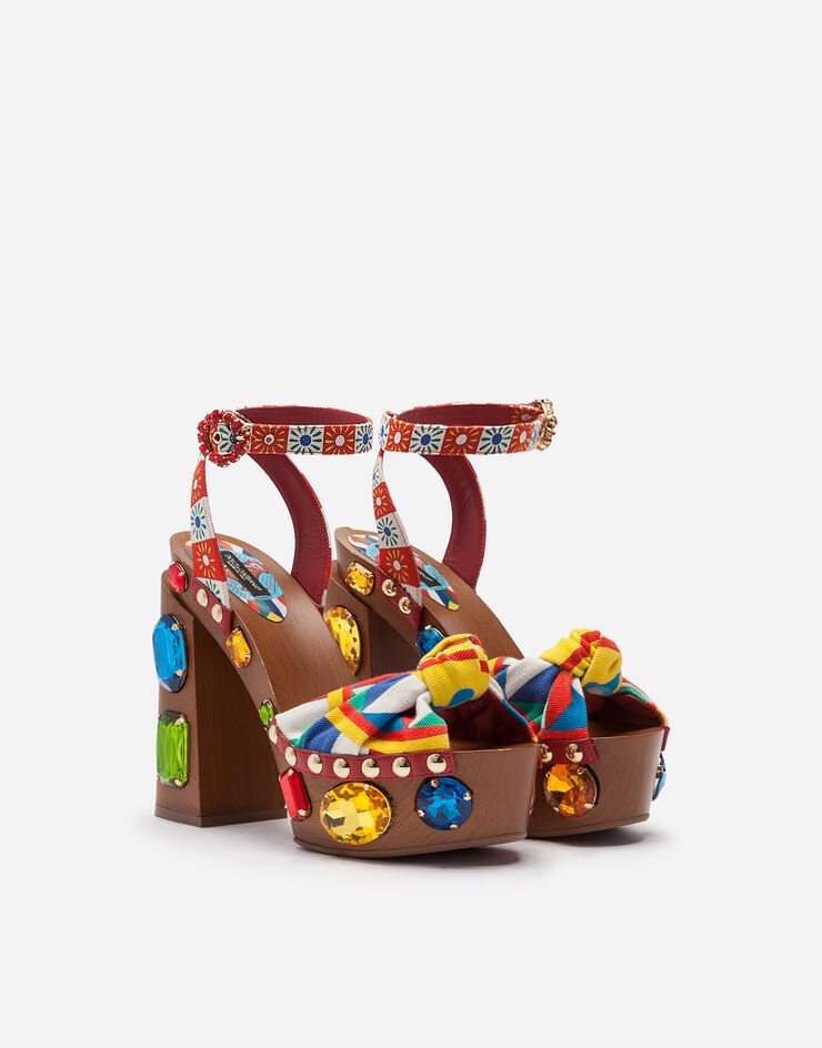 Carretto-print canvas clogs with bejeweled appliqués - 2
