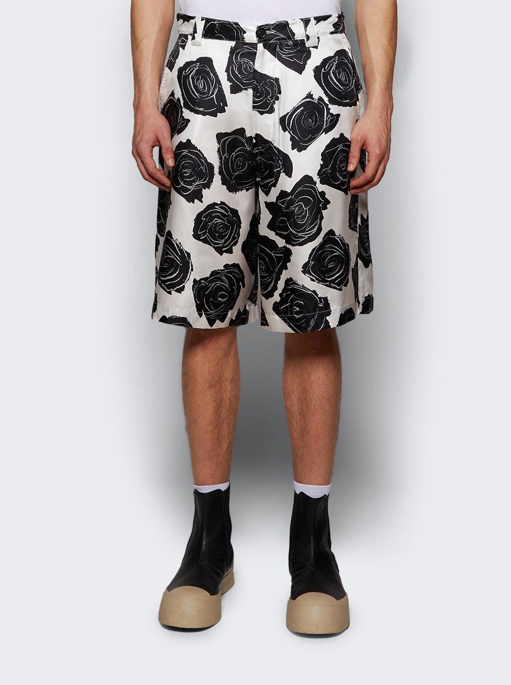 Silk Shorts Lily White And Black Flowers - 2