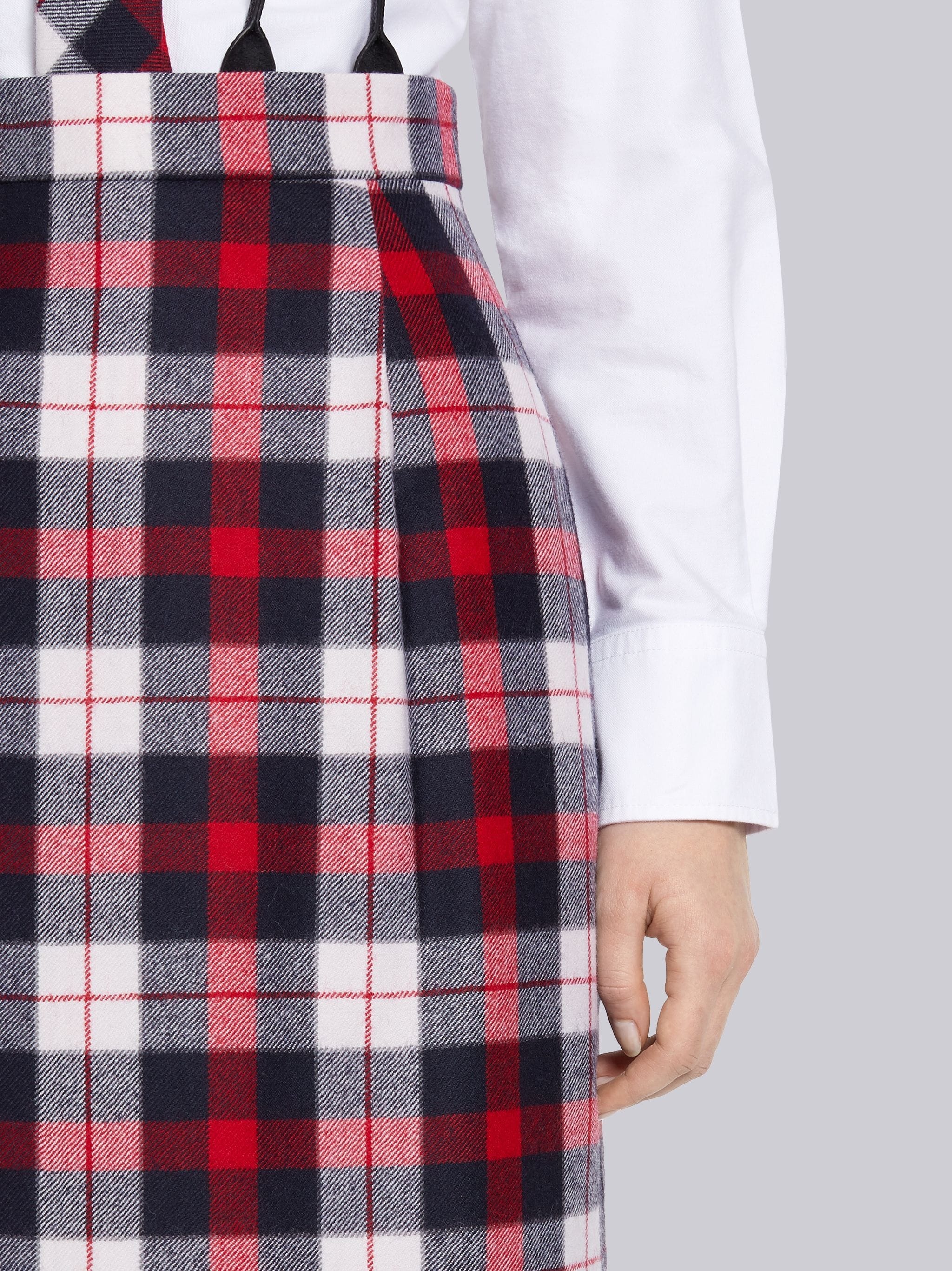 Tricolor Wool Twill Tartan Check High Waisted Pencil Skirt - 5