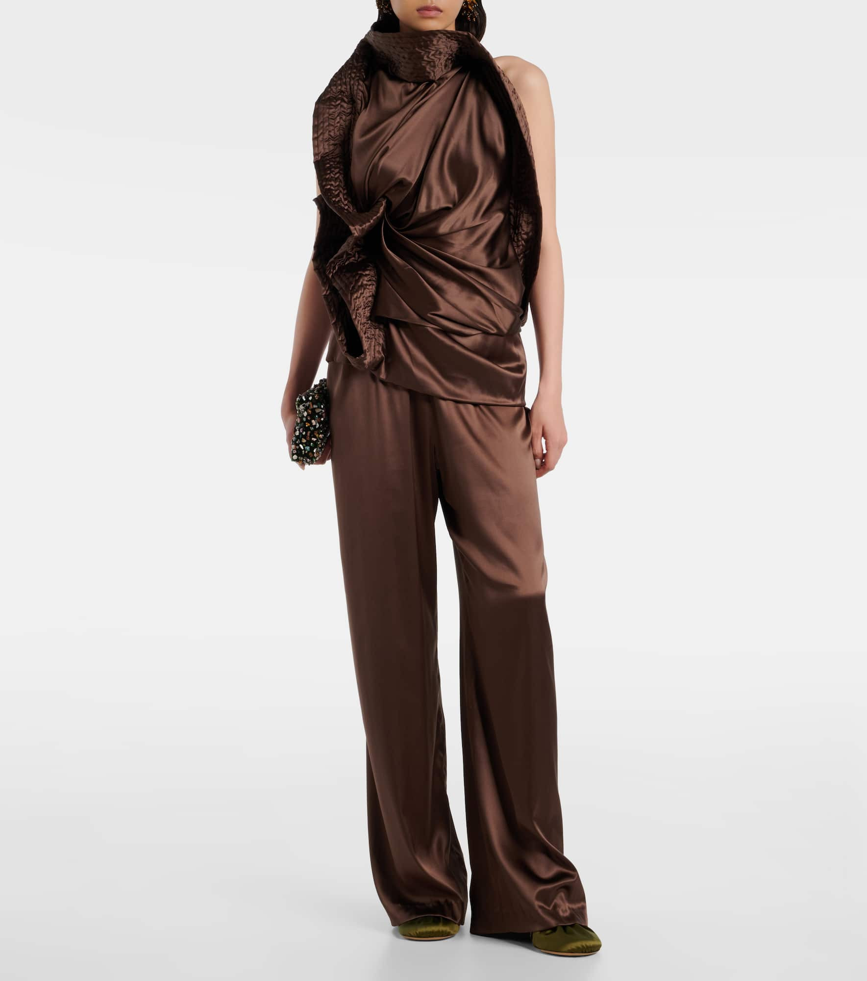 Asymmetric draped silk-blend satin top - 2