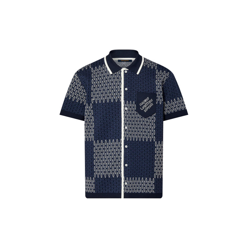 Damier Jacquard Short-Sleeved Cotton Jersey Shirt 1