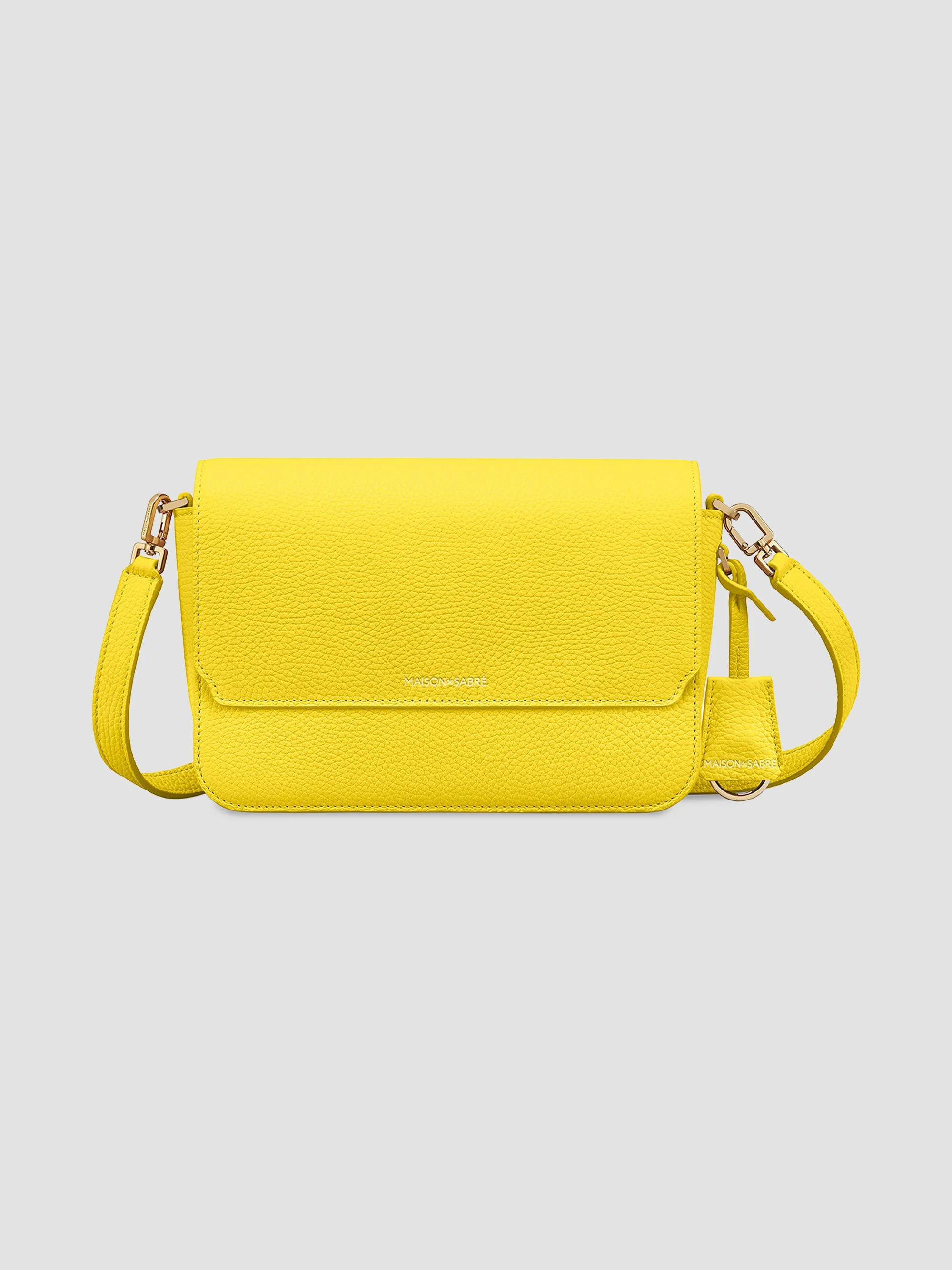 Women's Medium Leather Flap Shoulder Bag - Daisy Yellow - 1