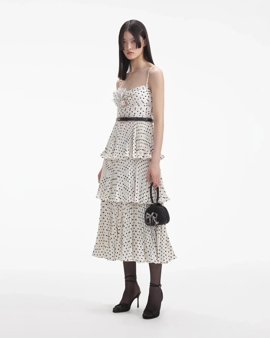 CREAM POLKA DOT TIERED MIDI DRESS - 2