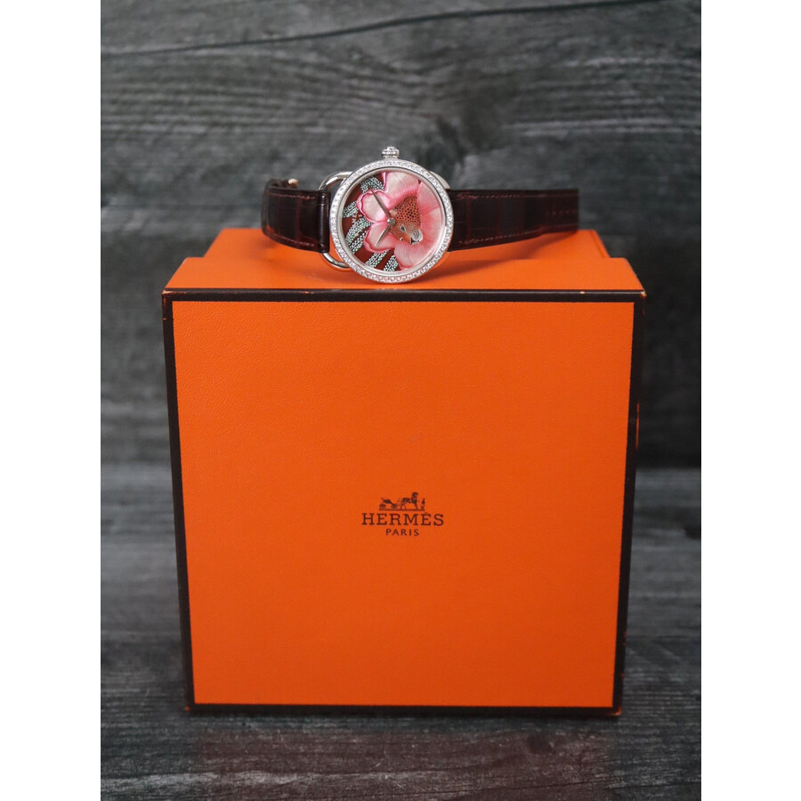 Pre-owned Hermes Arceau Baobab Cat Automatic Diamond Pink Dial Ladies Watch AR6.A93b - 7