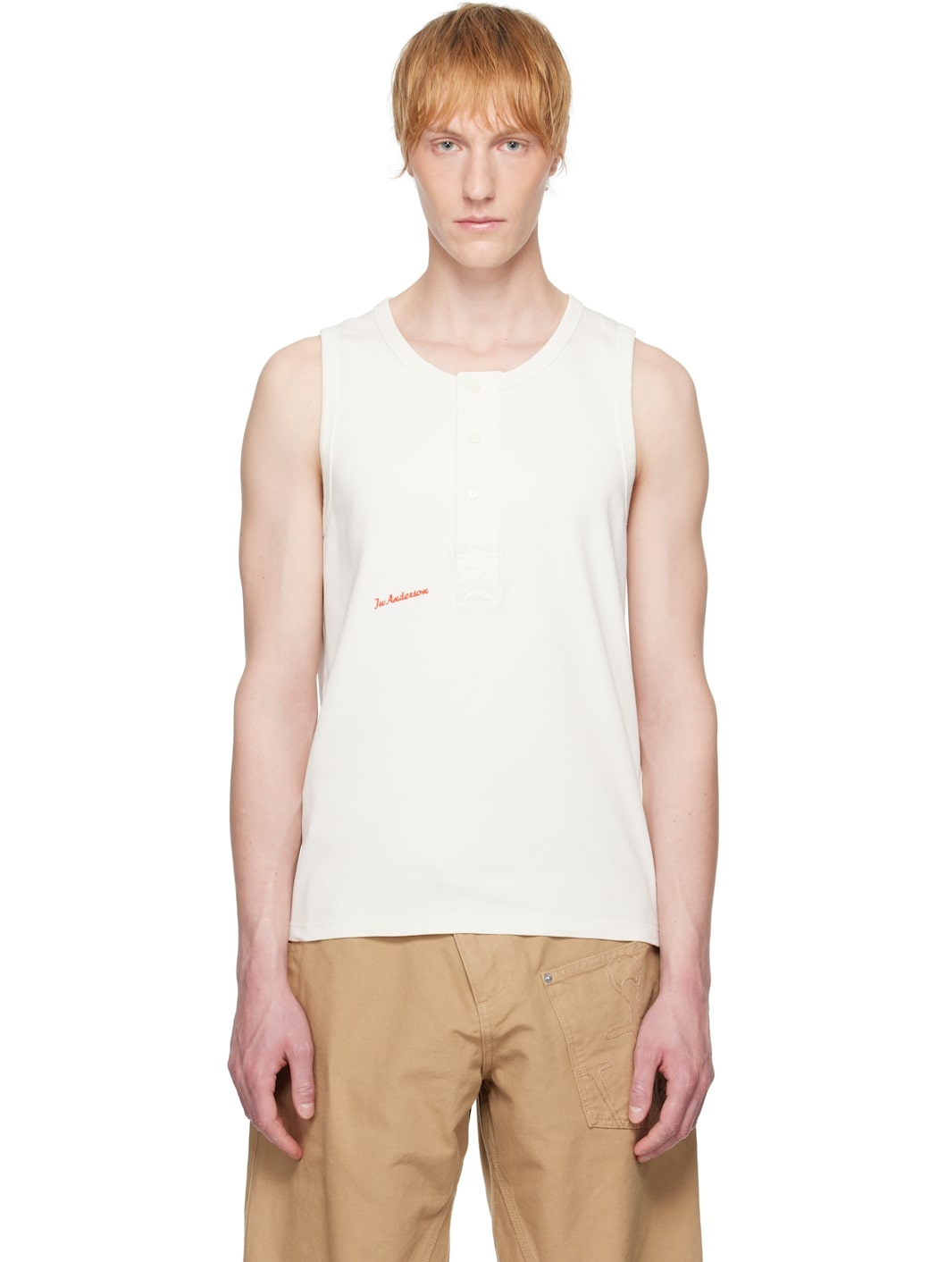 Off-White Henley Woven Tank Top - 1