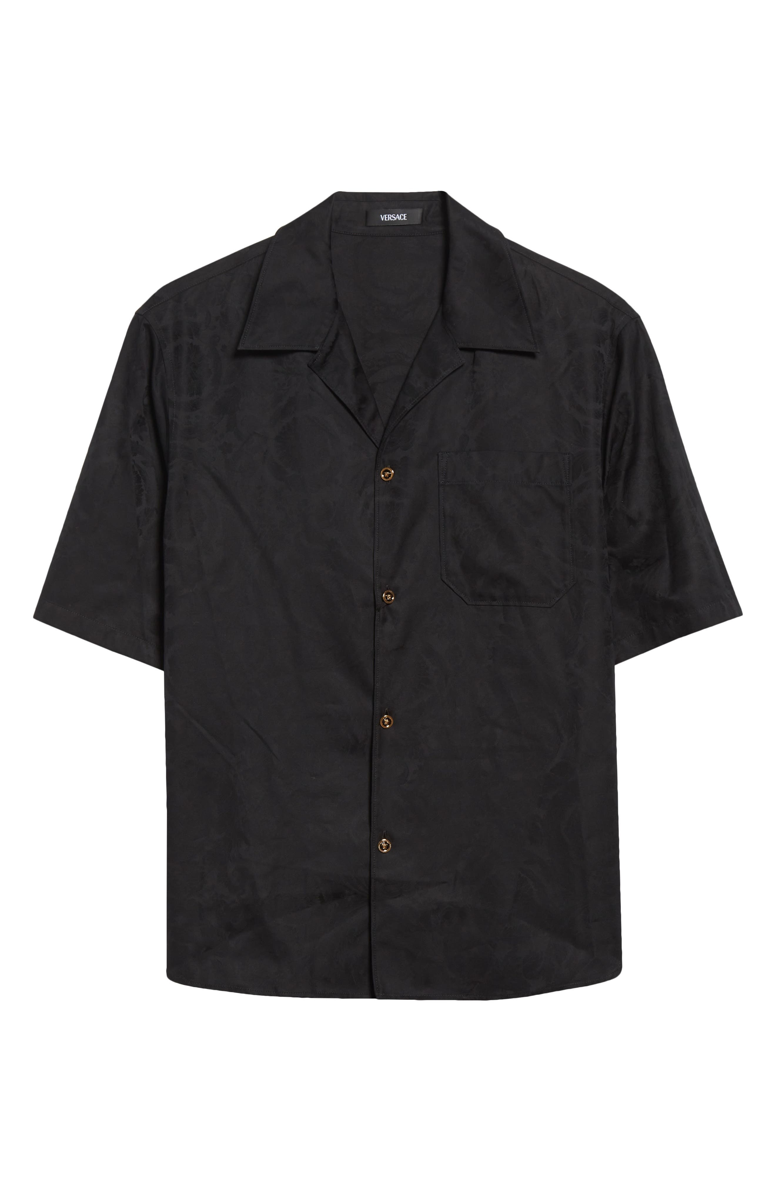 Versace Barocco Jacquard Cotton Poplin Camp Shirt in Black at Nordstrom - 6
