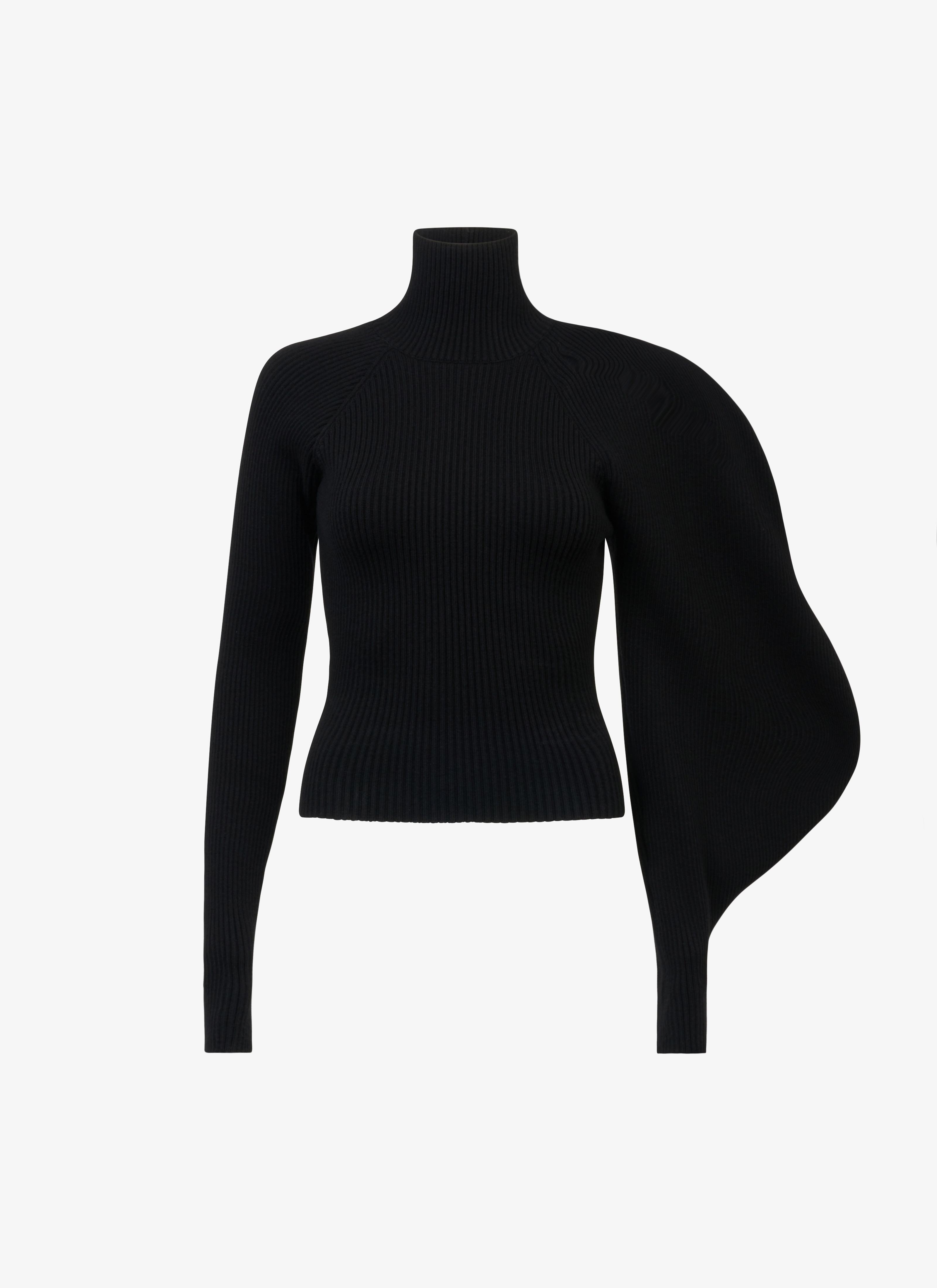 ASYMETRIC SCULPTURAL RIB KNIT SWEATER - 1