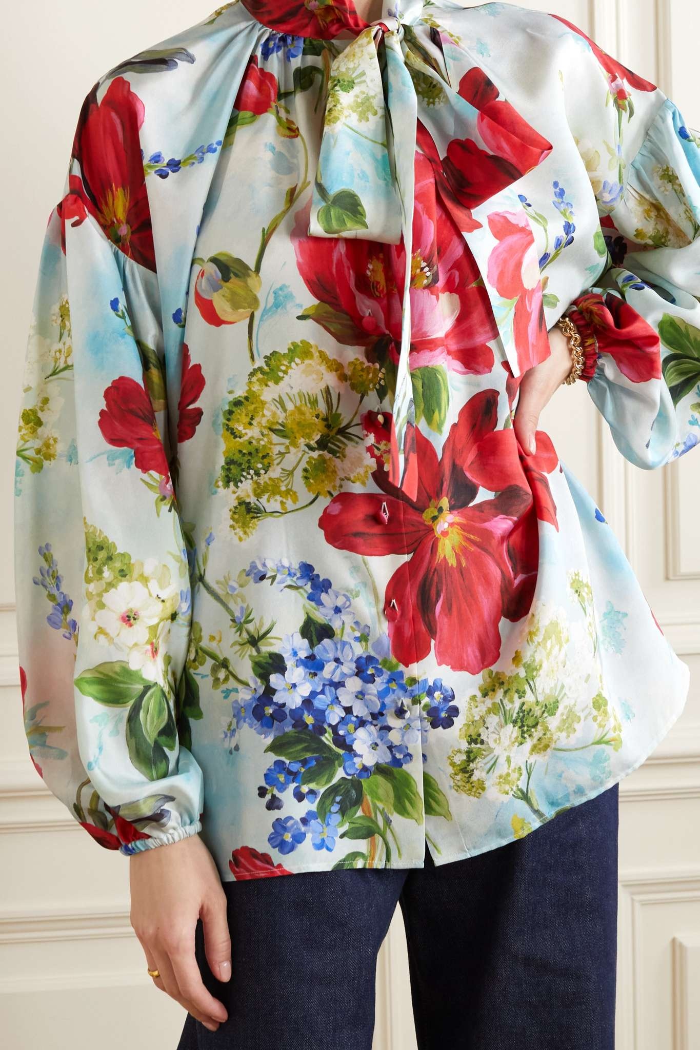 Floral-print silk-habotai blouse - 3