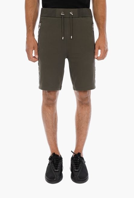 Khaki cotton shorts with embossed khaki Balmain Paris logo - 5