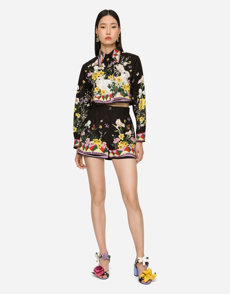 Cotton poplin shorts with rabbit print - 4