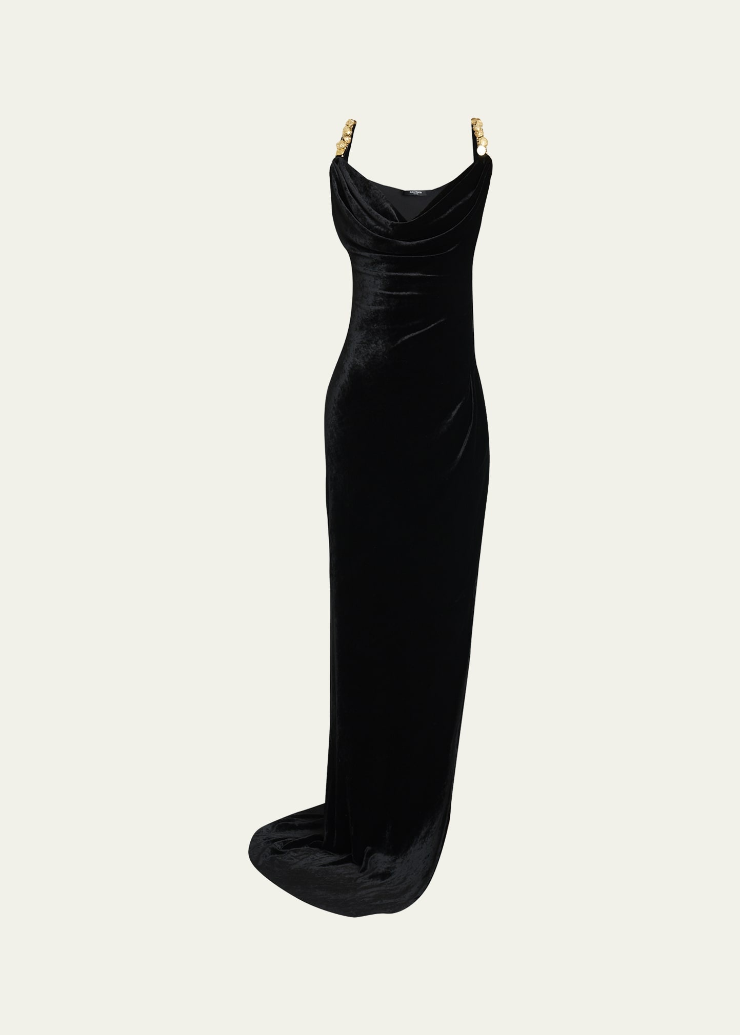 Button Cowl-Neck Velvet Slit Maxi Dress - 1