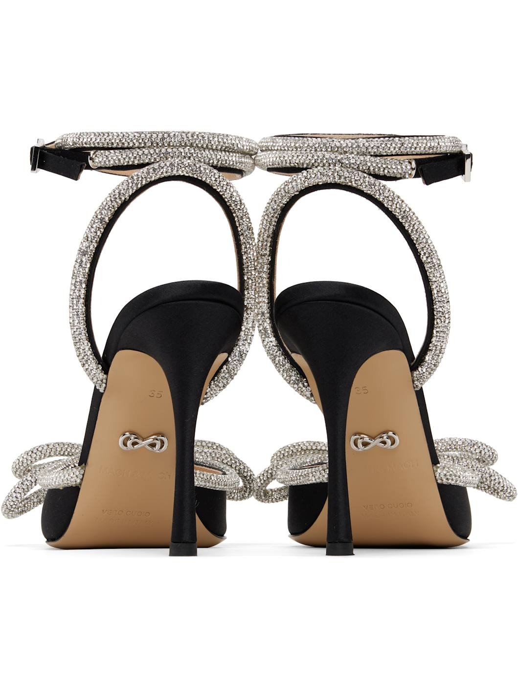 Black Double Bow Satin Heels - 2