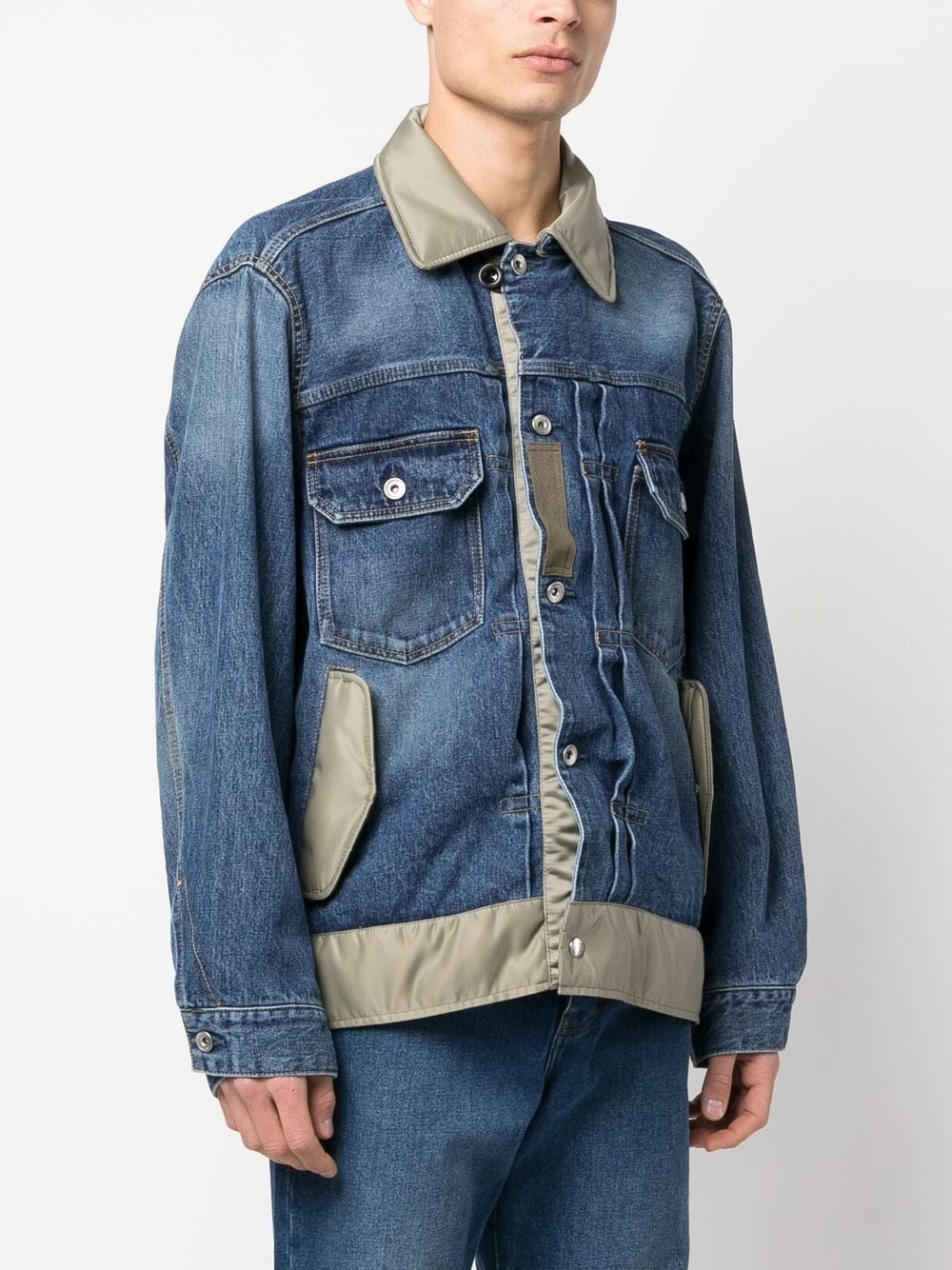 contrasting-collar denim jacket - 3