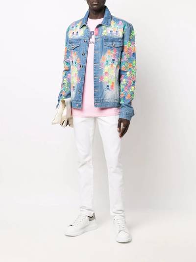 PHILIPP PLEIN embroidered-skull logo denim jacket outlook