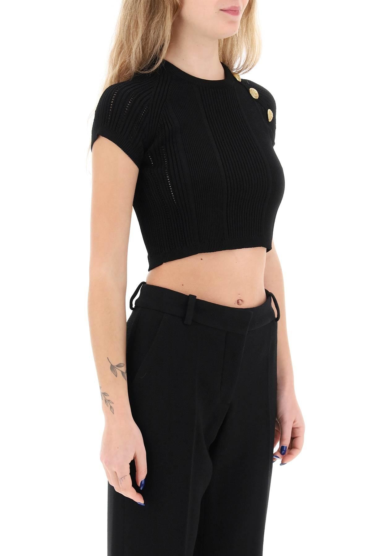 Balmain Knitted Cropped Top With Embossed Buttons - 3