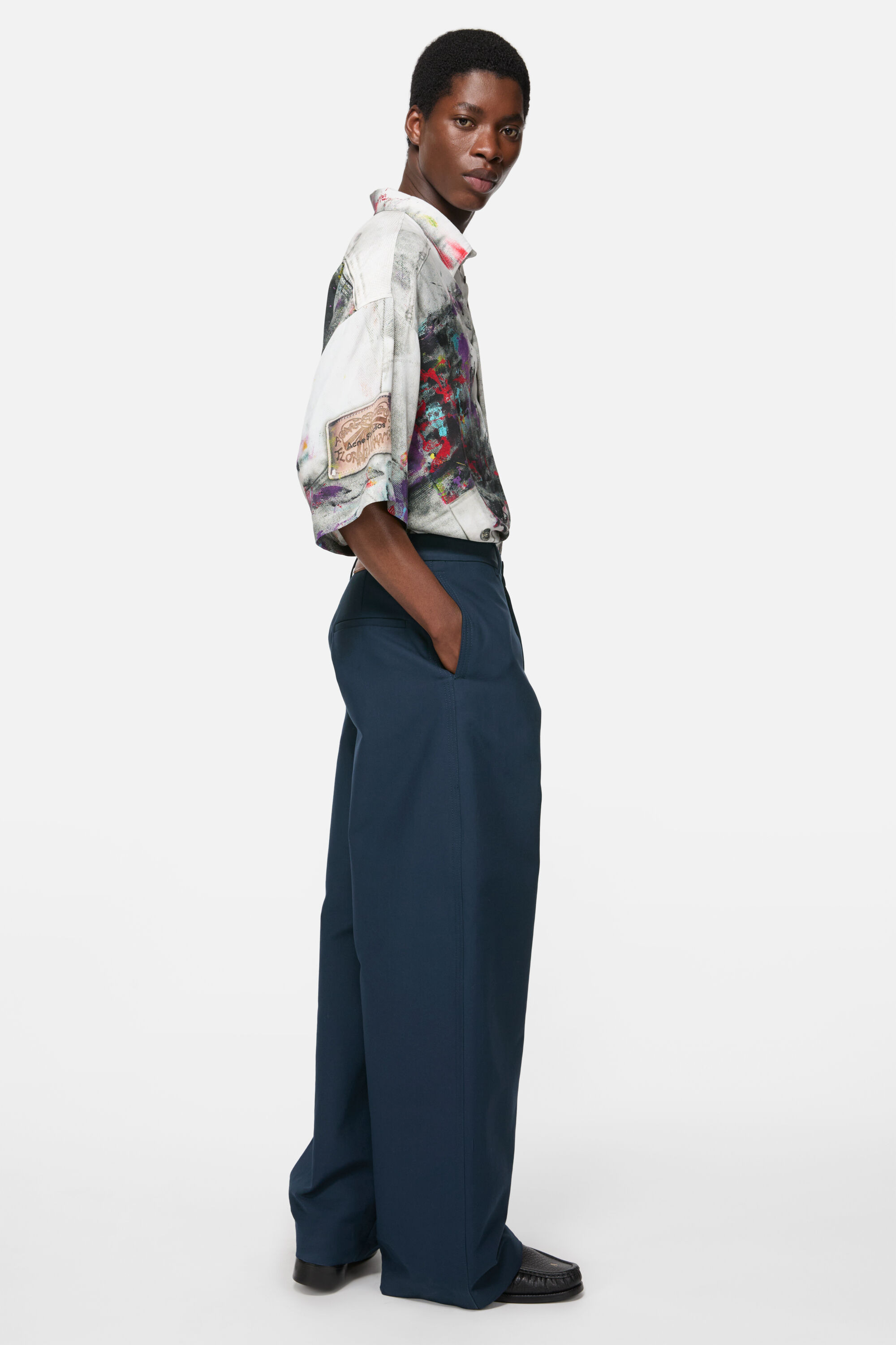Satin trousers - Navy blue - 3