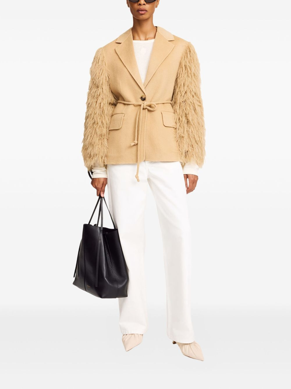 fluffy-sleeved wool faux-fur jacket - 2