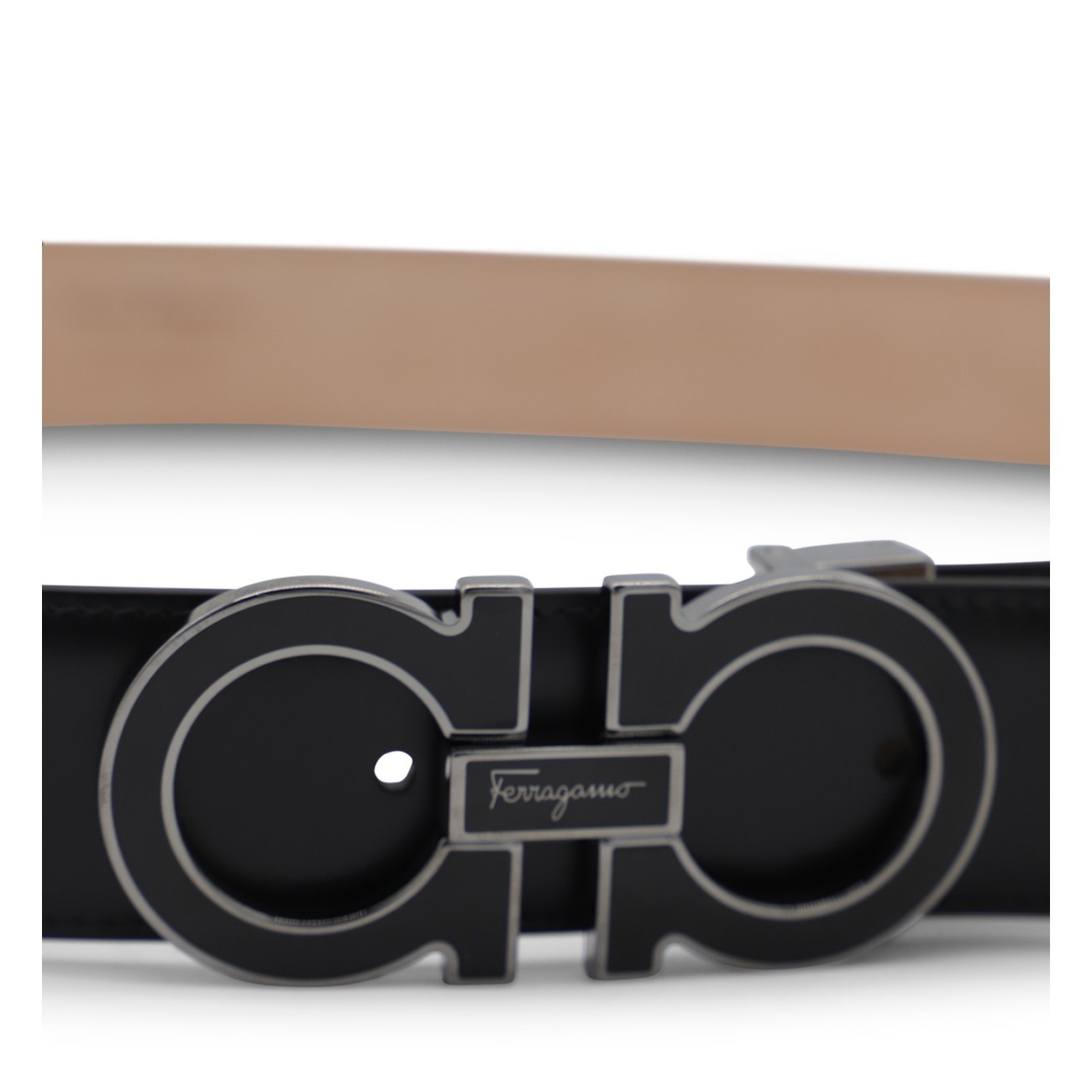 black leather gancini belt - 2