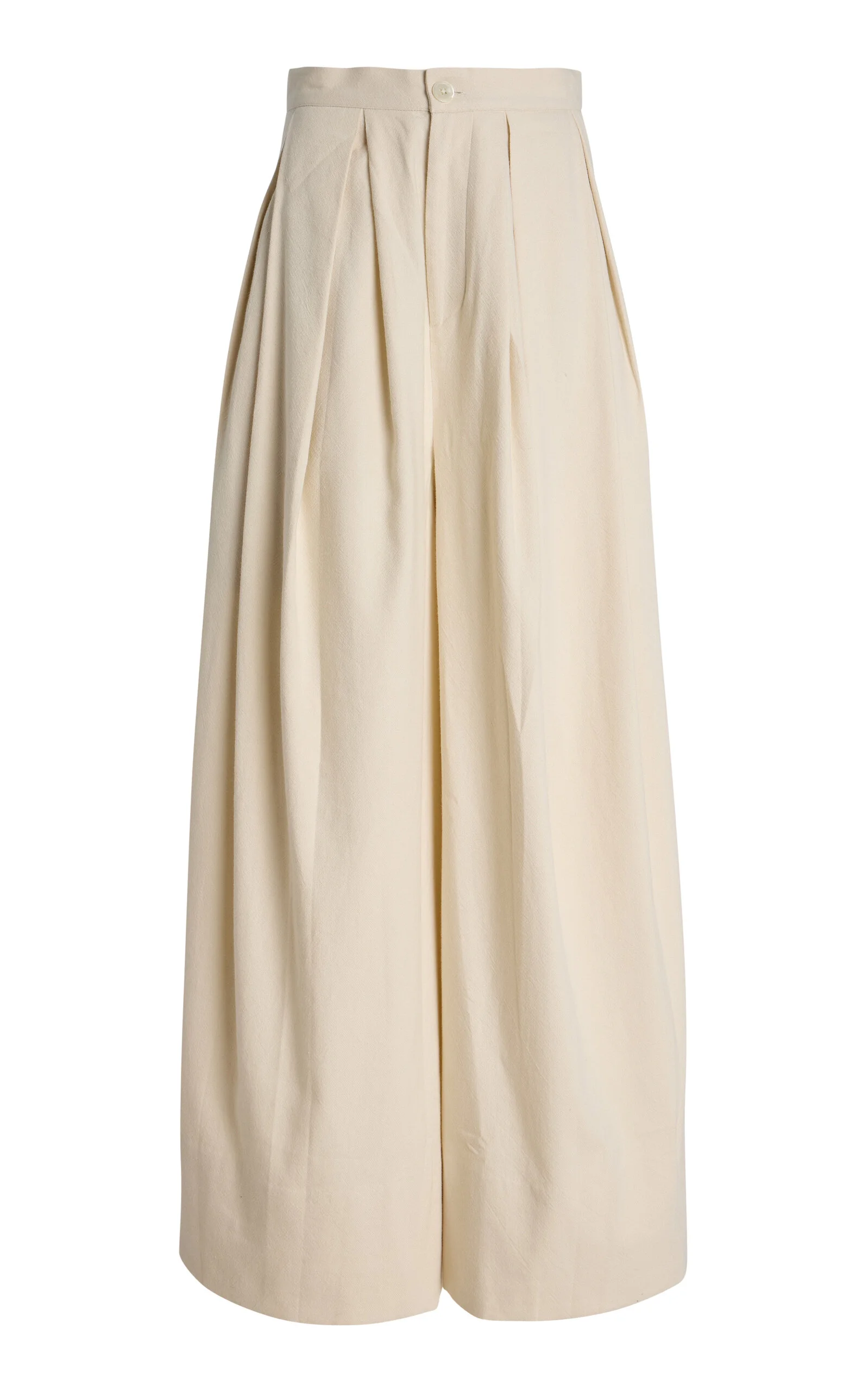 Exclusive The High-Waisted Pleated Cotton Trousers ivory - 1