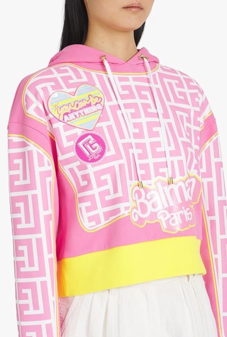 Balmain x Barbie - Pink eco-designed cotton cropped sweatshirt pink Balmain logo print - 6