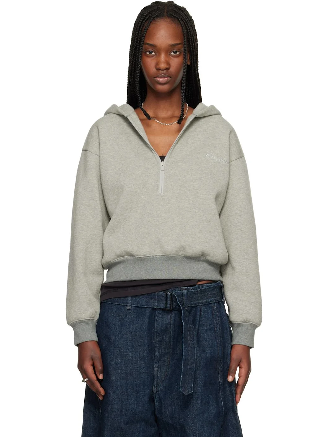 Gray Signature Classic Half Zip Hoodie - 1