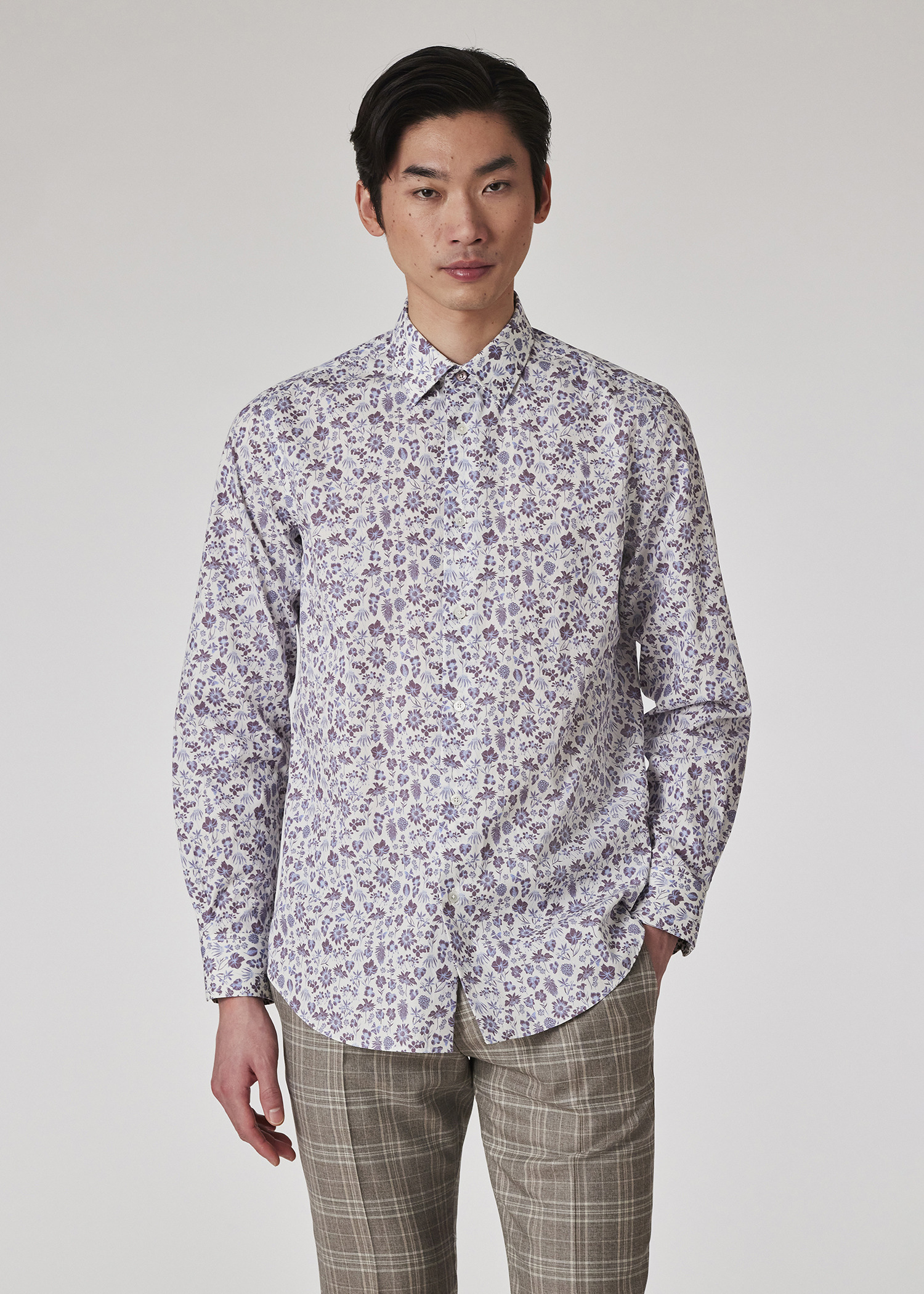 White Tailored-Fit 'Pencil Floral' Shirt - 3