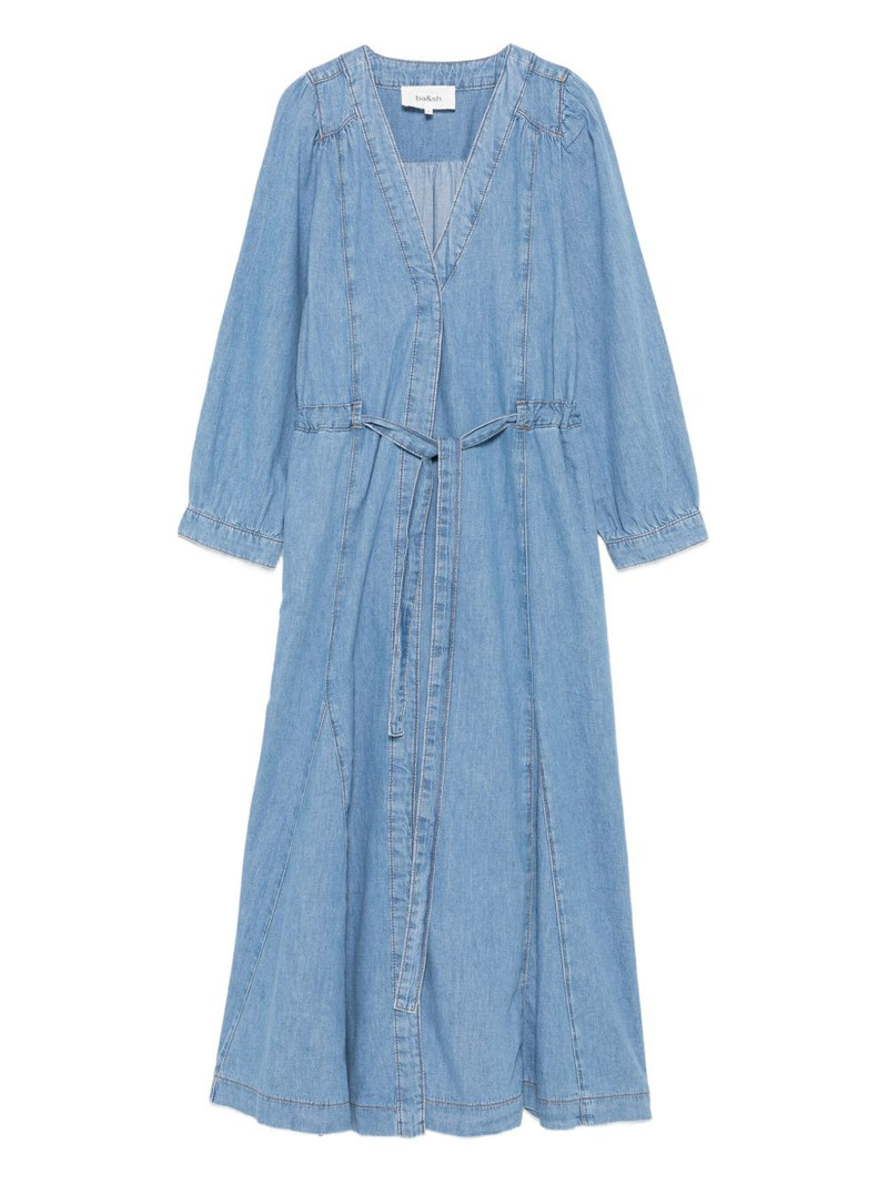 belted V-neck denim dress 1