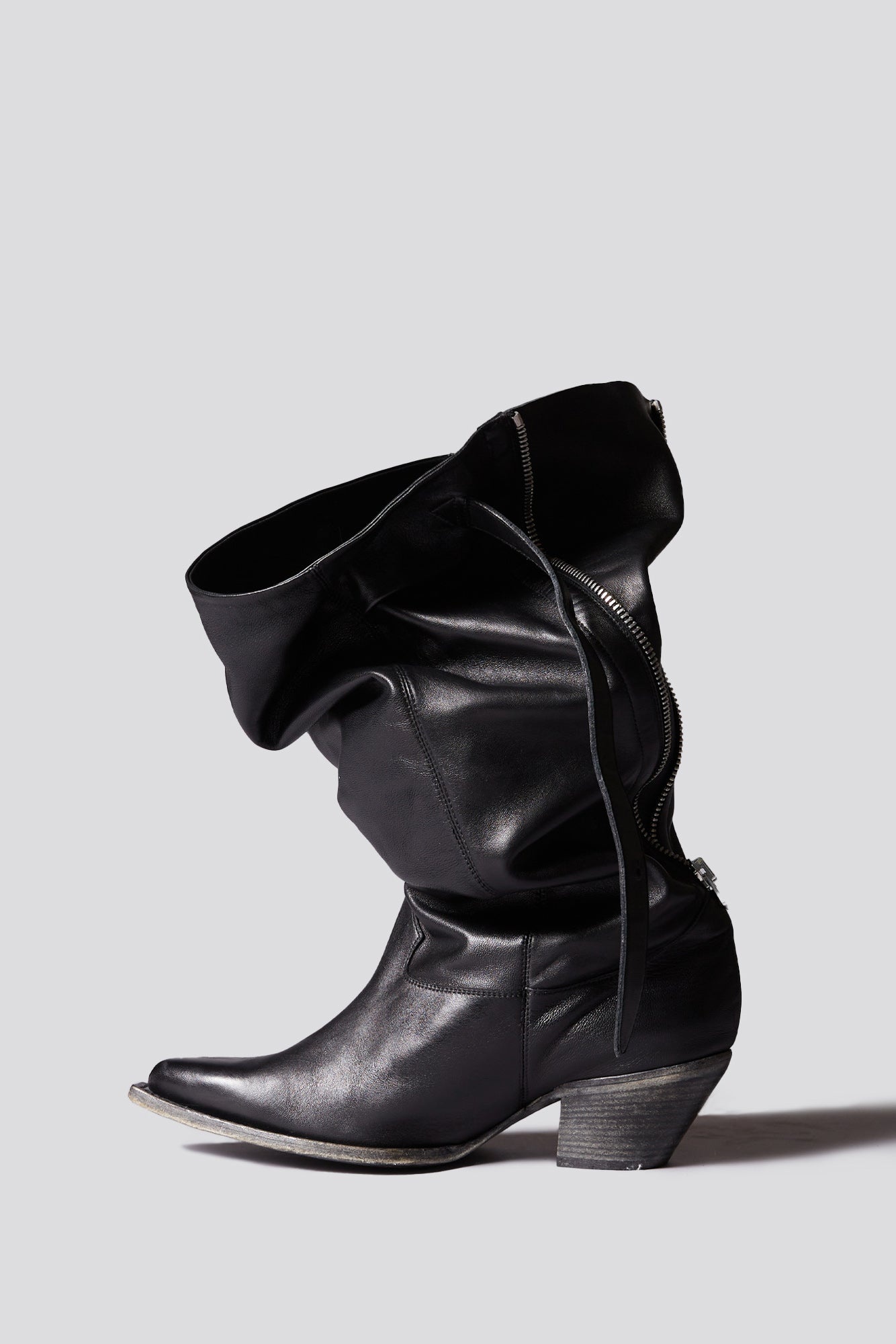 SLOUCH COWBOY BOOT - BLACK LEATHER -R13 - 1