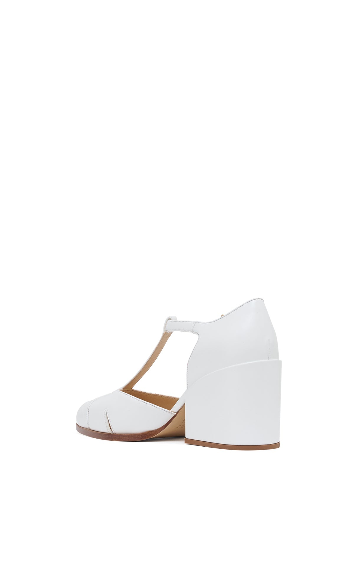 Evita T-Strap Heel in Pearlized White Leather - 3