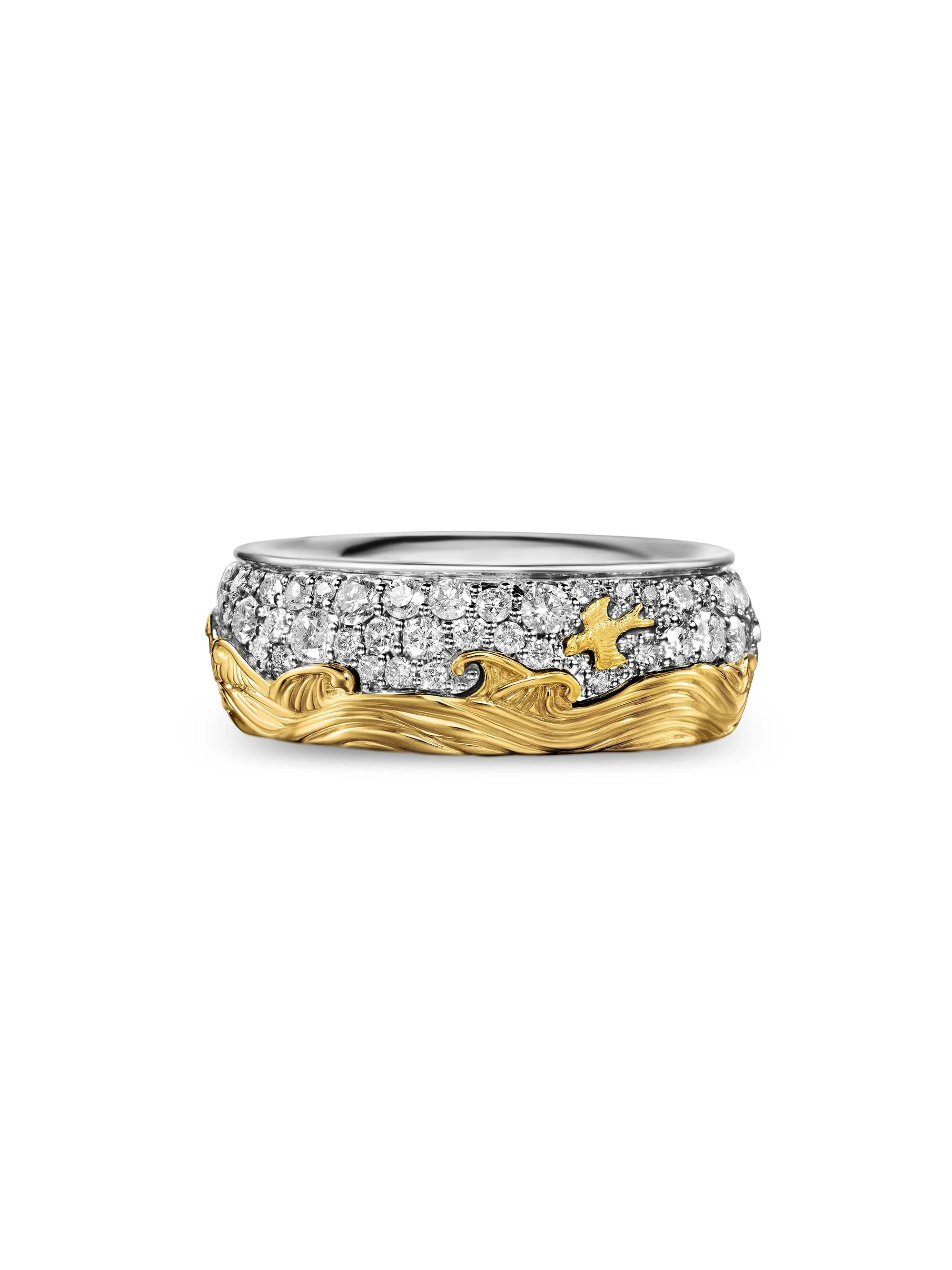 Men's Waves Band Ring in Sterling Silver - Diamond - 1