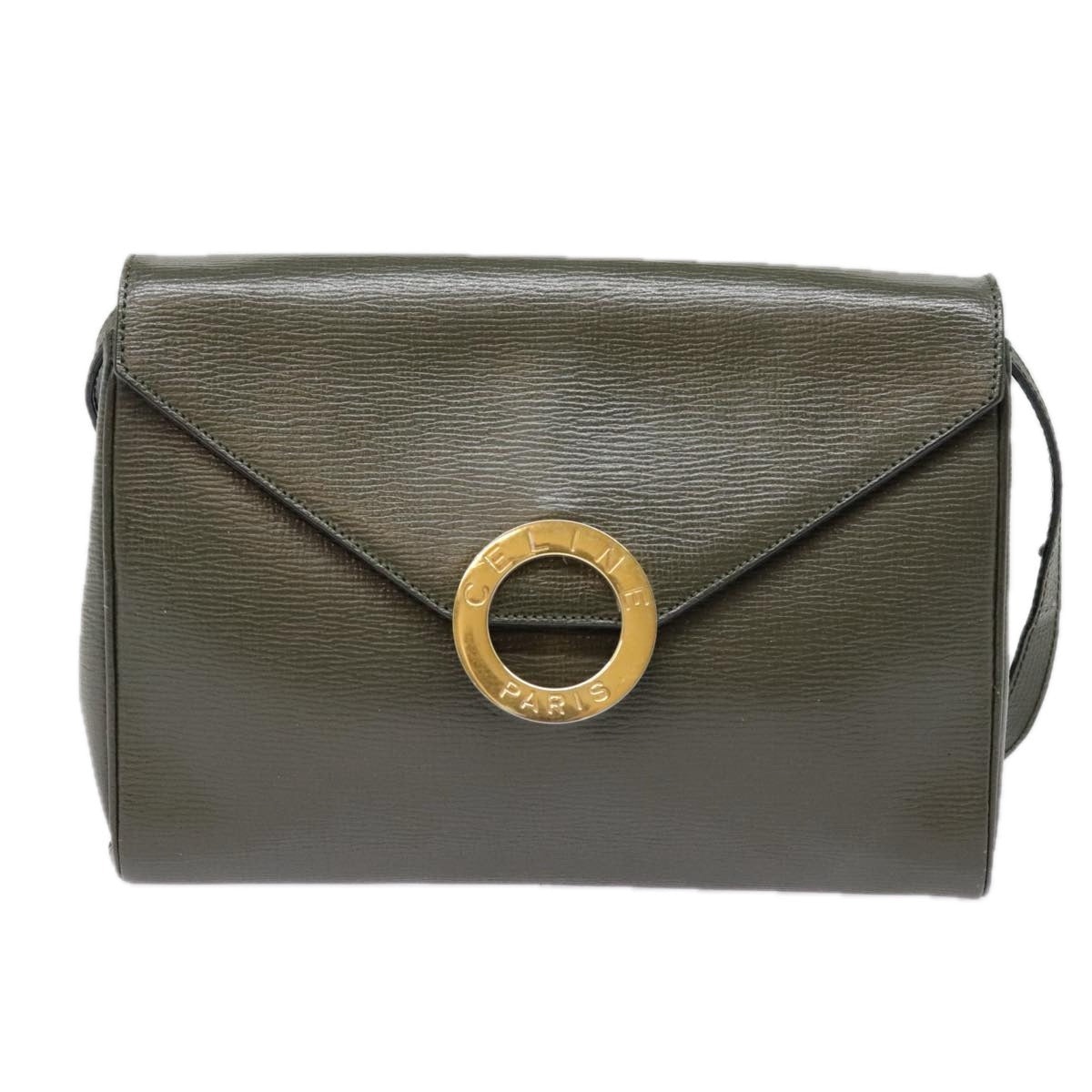 CELINE Circle Shoulder Bag Leather Khaki Gold - 13