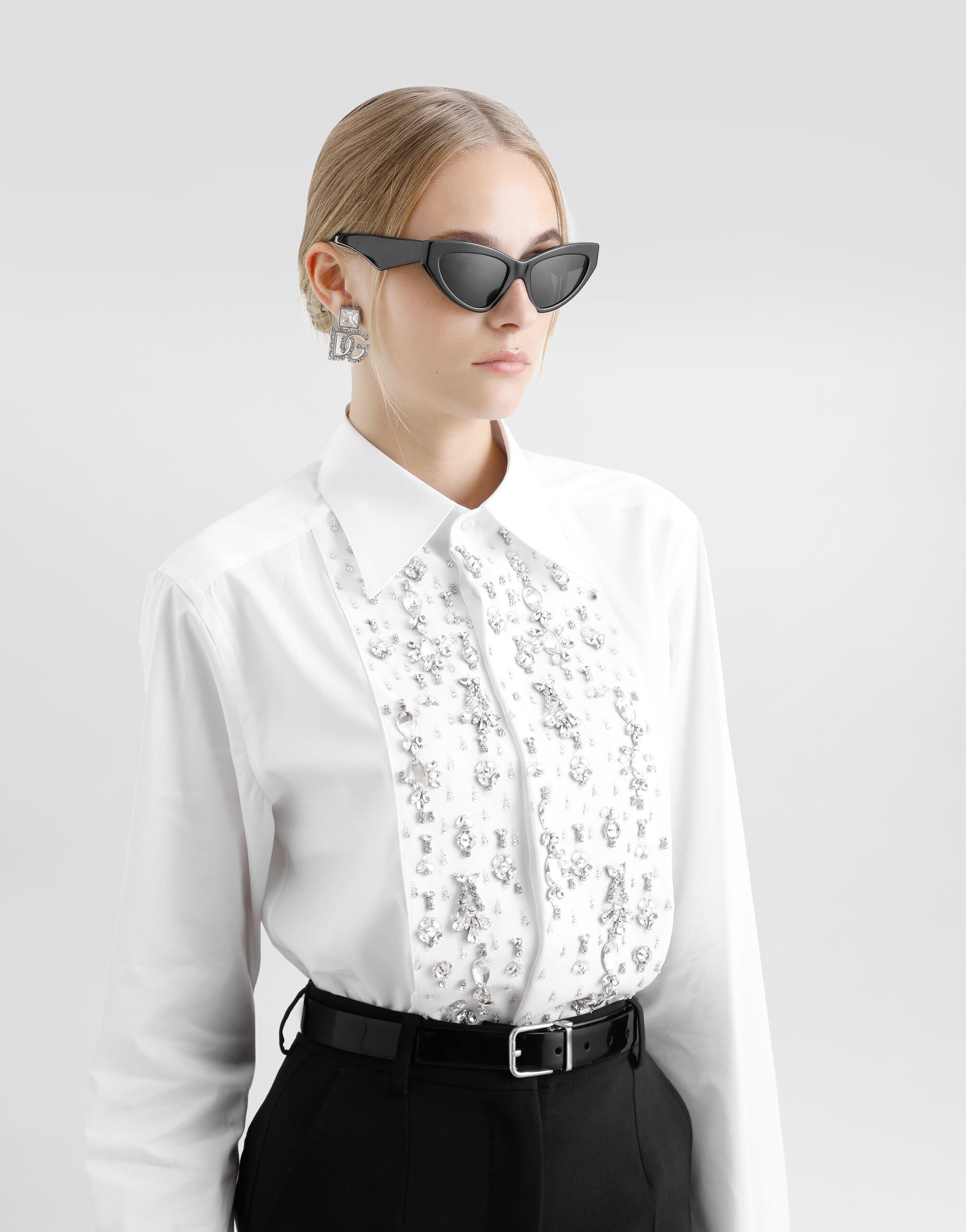 Cotton tuxedo shirt with rhinestone-embroidered shirt front - 5