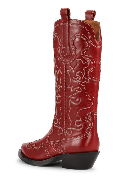GANNI RED MID SHAFT EMBROIDERED WESTERN BOOTS outlook