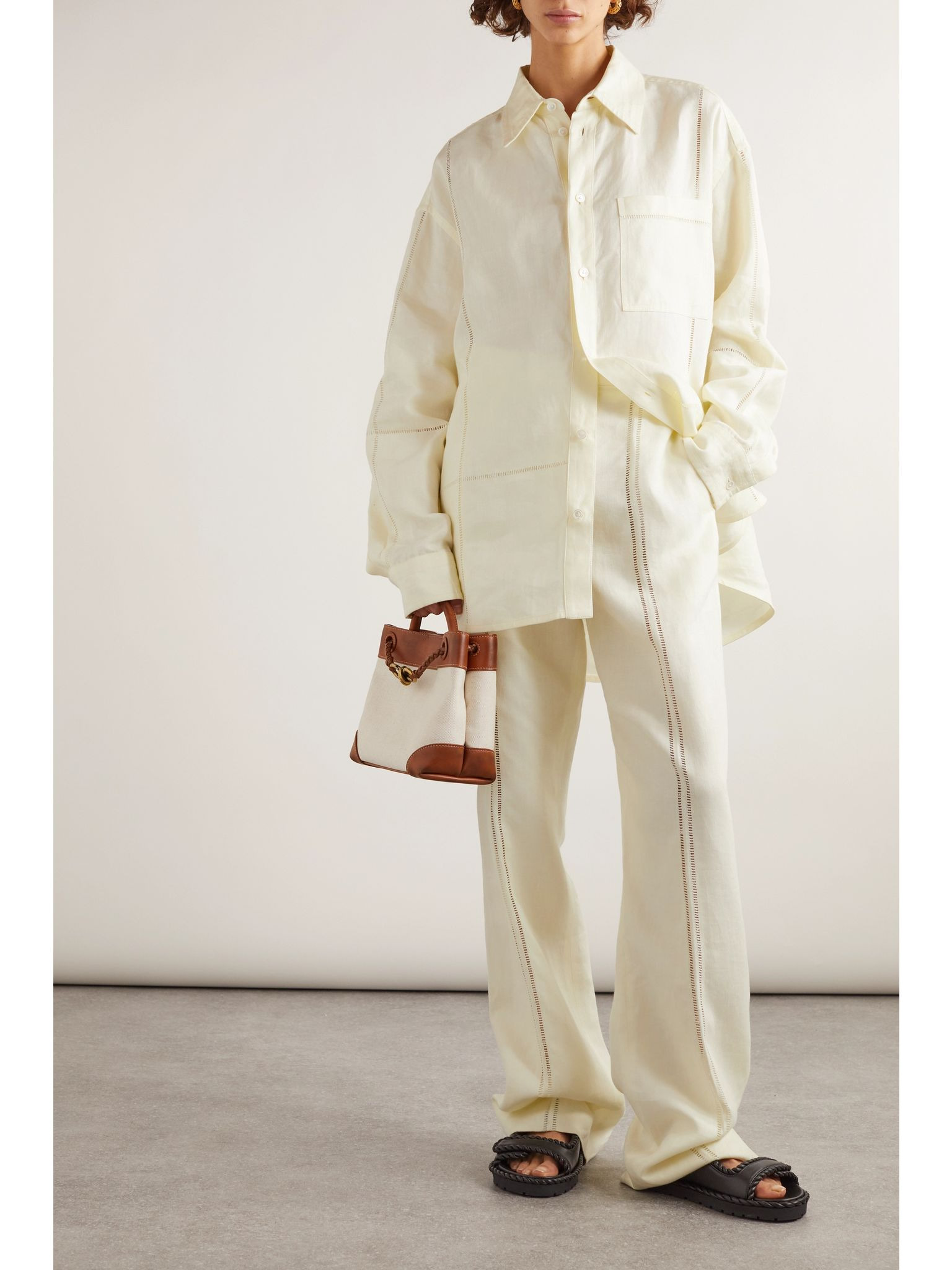 Embroidered linen shirt Ivory - 2