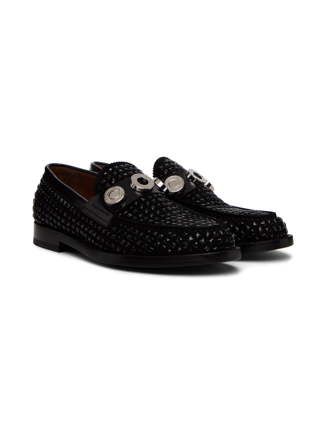 Black Logo Crystal Loafers - 4