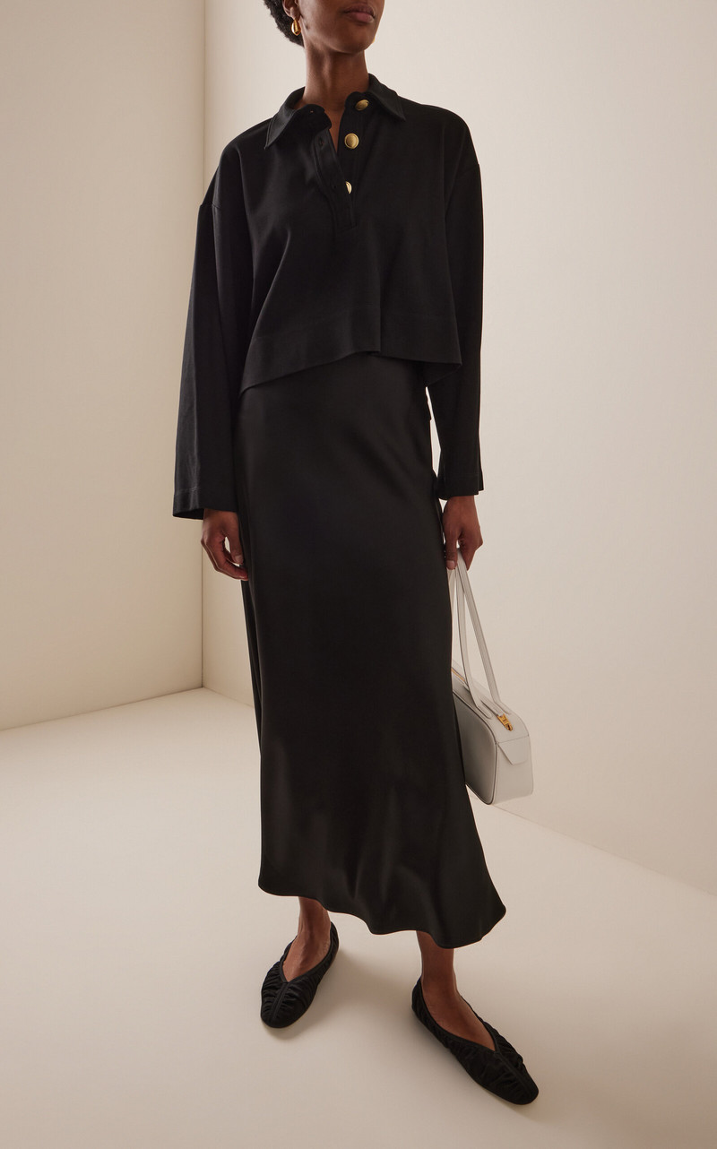 ROSETTA GETTY Cropped Knit Jersey Polo Sweater black outlook