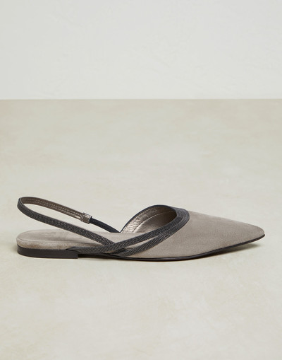 Brunello Cucinelli Suede slingback flats with precious straps outlook