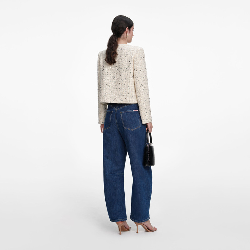 self-portrait Cream Embellished Boucle Jacket outlook
